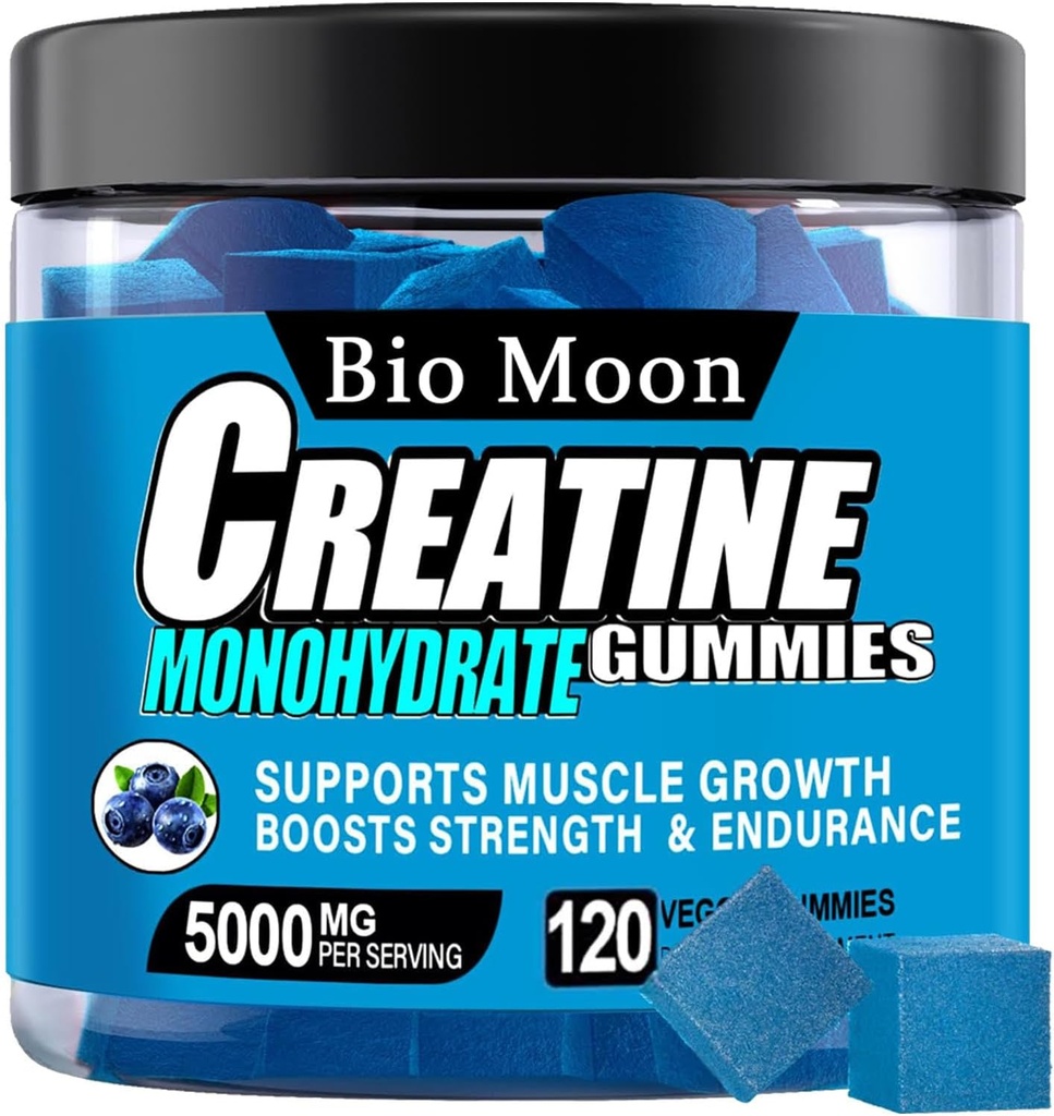 Creatine Monohydrate Gummies 5000mg for Men & Women, Chewables Creatine Creatine Monohydrate for Muscle Strength, Muscle Builder, Energy Boost, Pre- Workout Supplemen (120 Count) - Blueberry Flavour