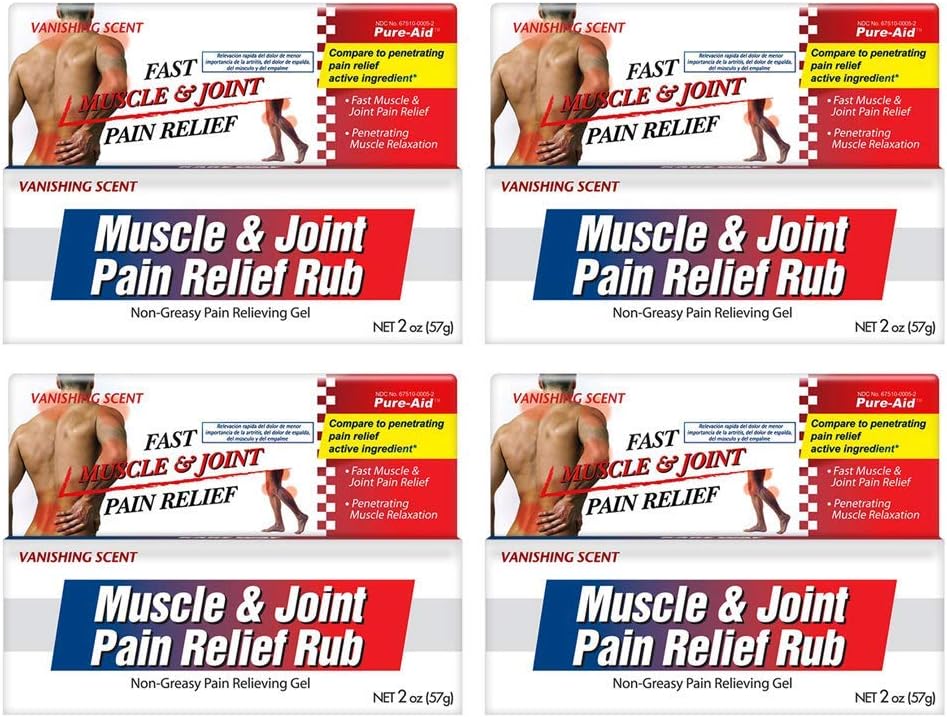Muscle & Joint Pain Relief Rub, Fast Relief from Minor Arthritis, Backache, Muscle & Join Pain Non-Greasy Cream, 2oz (4pk)