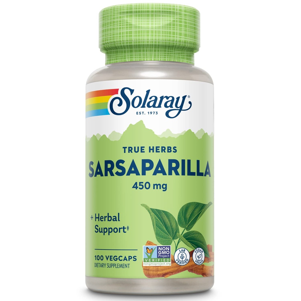 SOLARAY Sarsaparilla Root 450 mg - Dukungan Herbal Tradisional - Non-GMO, Vegan, Lab Verifikasi - 60- Day Money-Back Jaminan - 100 pelayan, 100 VevCaps