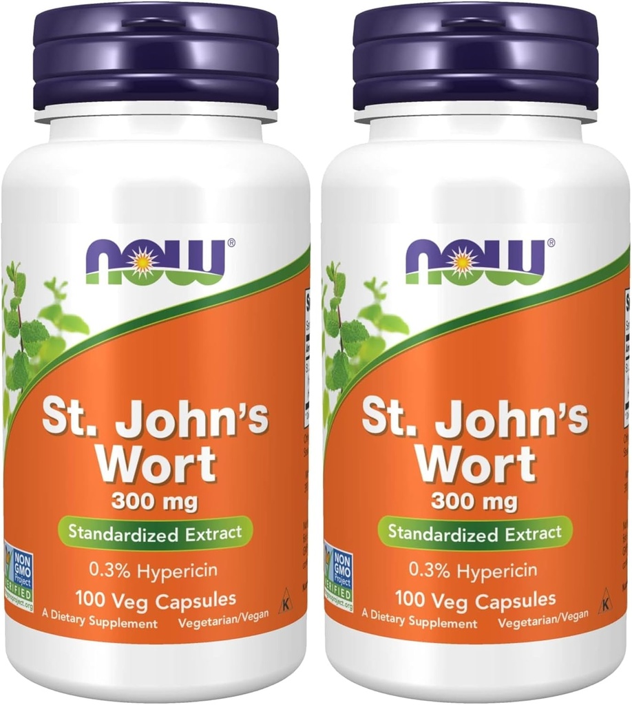 Suplemen NOW, St John 's Welt (Hypericum cenatam) 300 mg, Standardied Extract, 100 Veg Capsules (Paket 2)