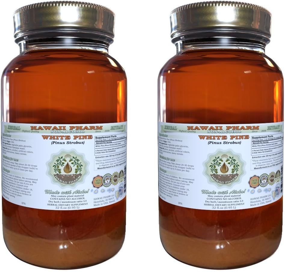 White Pine Alcohol- Free Liquid Extract, White Pine (Pinus Strobus) Dry Glycerite Natural Herbal Suplemen, Hawaii Pharm, USA 2x32 f.oz