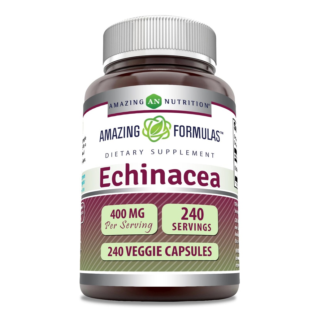 Amazing Formulas Echinacea Supplemen 124; 400 Mg per Serving 124; 240 Vevgie Capsules 12.4; Non-GMO 124; Gluten- Free Alag4; Made in USA