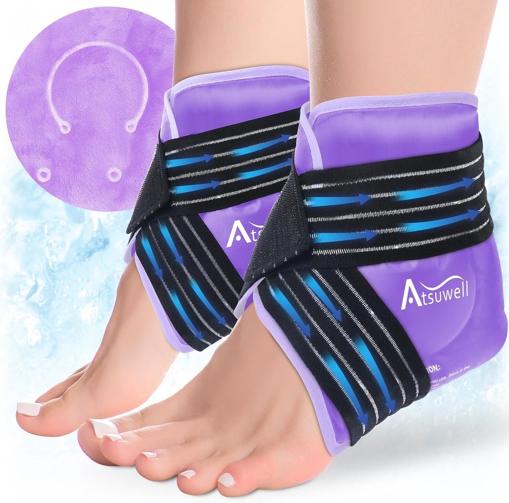 Atsuwell Ankle Ice Pack Lick 2 Packs, Ankle Ice Wraps Flexible Gel Cold Pack for Foot Heel, Cold Compress Therapy for Sooting Discomfort, Purple