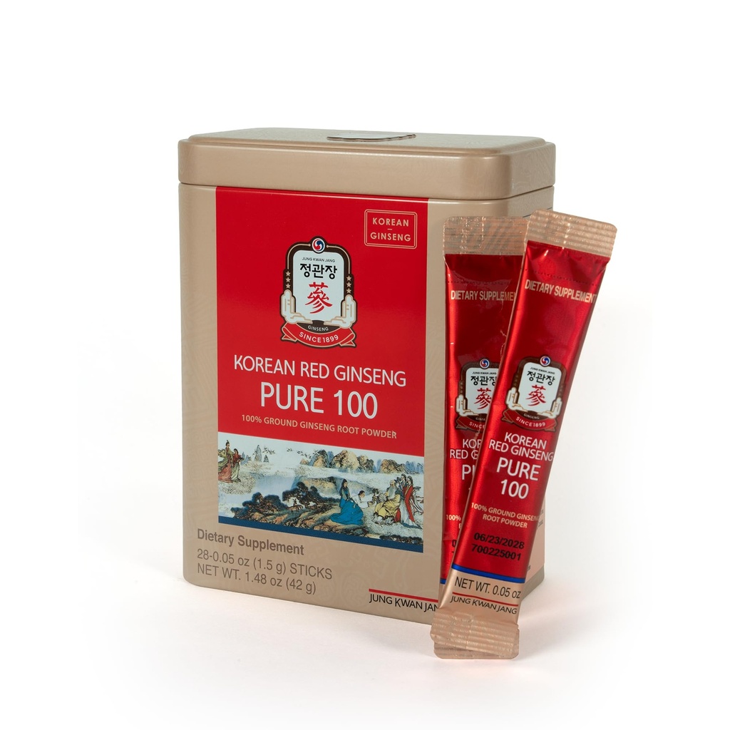 JungKwanJang Red Ginseng Pure 100 - Support Panax Ginseng Stick - Energy Boost & Imune Dukung - Vegan, Caffeine Free, Gluten Free & Non-GMO (Net Wt. 1.48 oz, 30 Sticks)