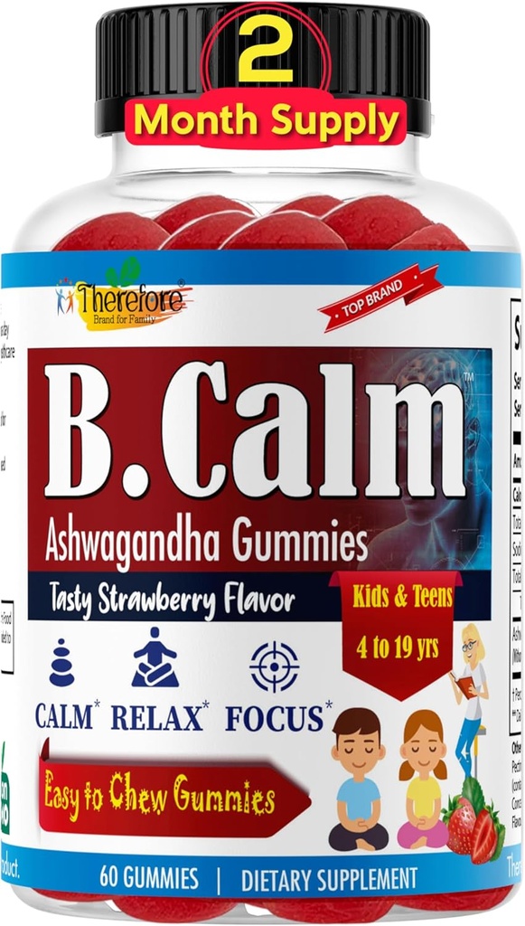 Oleh karena itu, B.Calm Kids Fokus & Perhatian - Anti- Stress, Memory, Mood & Relaxation- Tenang Ashwagandha untuk Anak-anak & Teens - Fokus Vitamin untuk Remaja - Strawberry Flavor, 60 ct