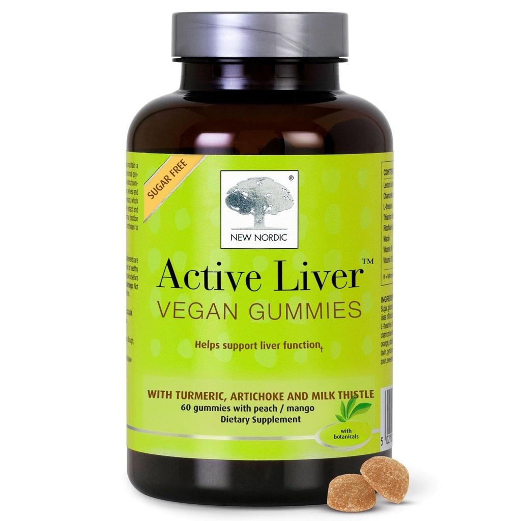 New NORDIC Active Liver Gummies, Milk Thistle, Artichoke & Turmeric Suplemen, Natural Peach Flavor, Sugar Free & Vegan, 60 Count (Paket 1)