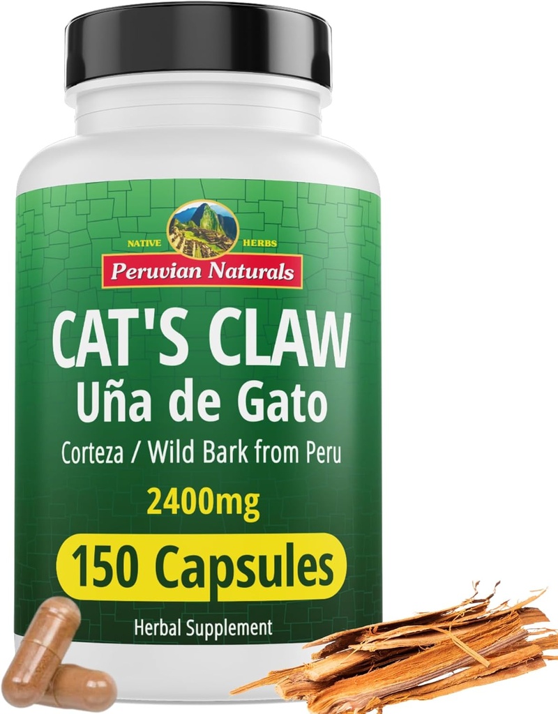 Peruvian Cat Claw Herbal Suplemen 150 Kapsul - Uña de Gato 2400mg Vegan, 100% Claw Natural Claw Grown di Peru, Non- GMO, Uncaria Tomentosa UNA de Gato