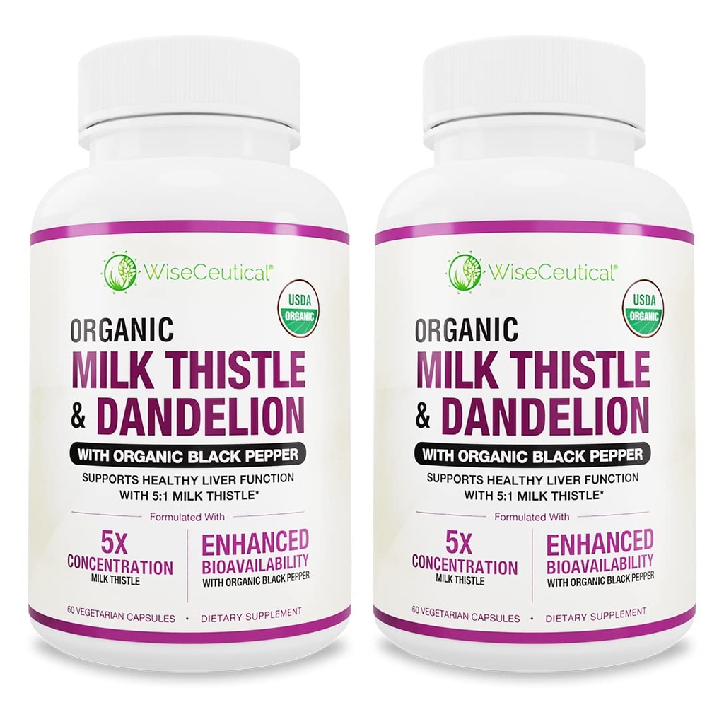 Max Absorpsi USDA Organic Milk Thistle Scan 5: 1 Extract konsentrasi (2000mg Kekuatan) & Organic Dandelion Root 124; Silymarin Antioxidant Flavonoid (60 Count (Paket 2)