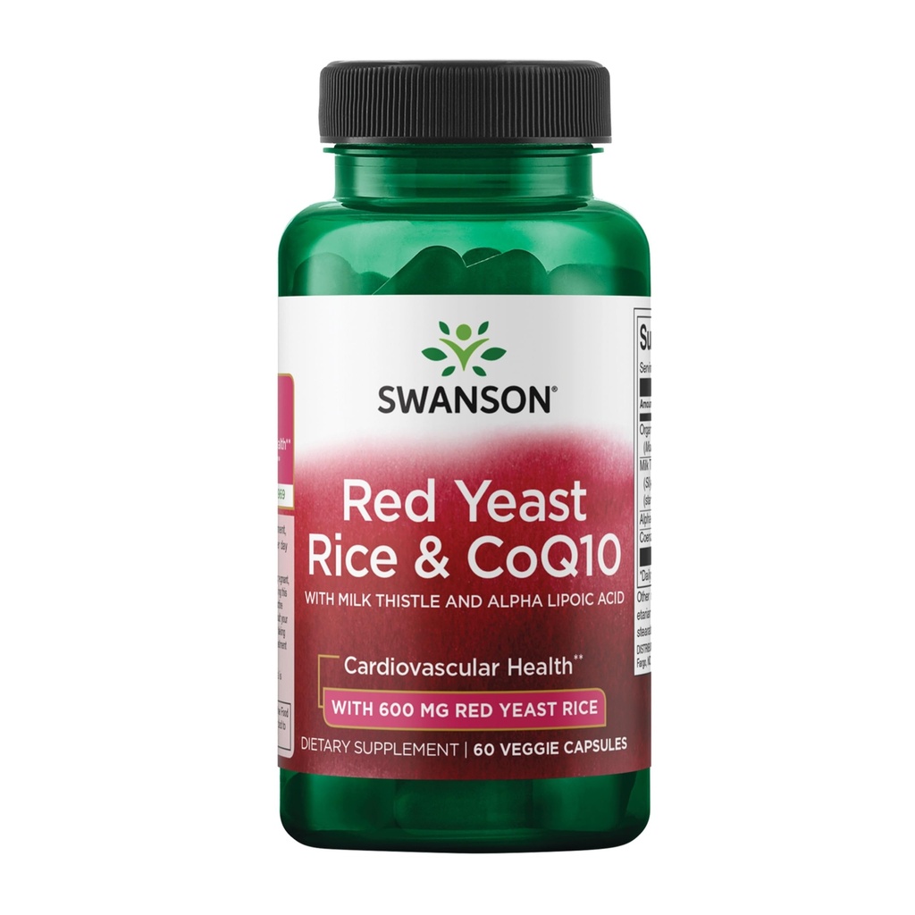 Swanson Tradisional Rice Yeast Merah & CoQ10 dengan Thistle Milk dan Alpha Lipoic Acid 60 Veg Capsules