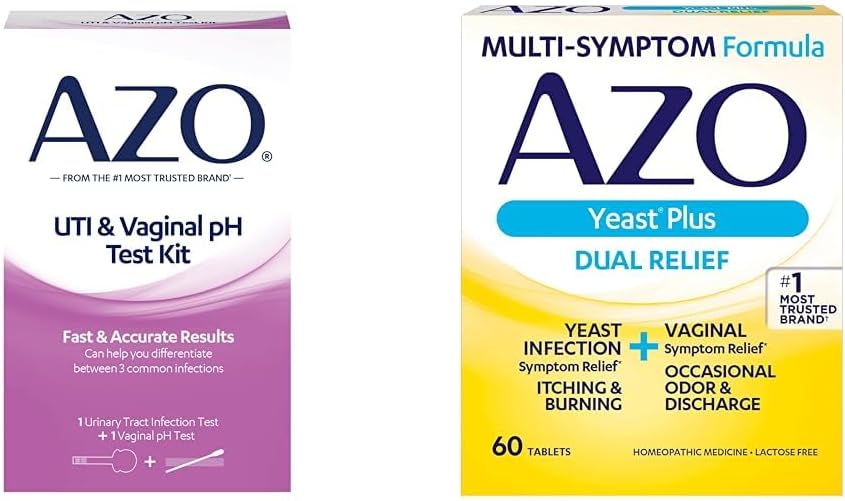 AZO Uriner Tract Infeksi Strip + Vaginal pH Test Kit + Yeast Infection & Vaginal Symptom Relief Tablet, 60 Count