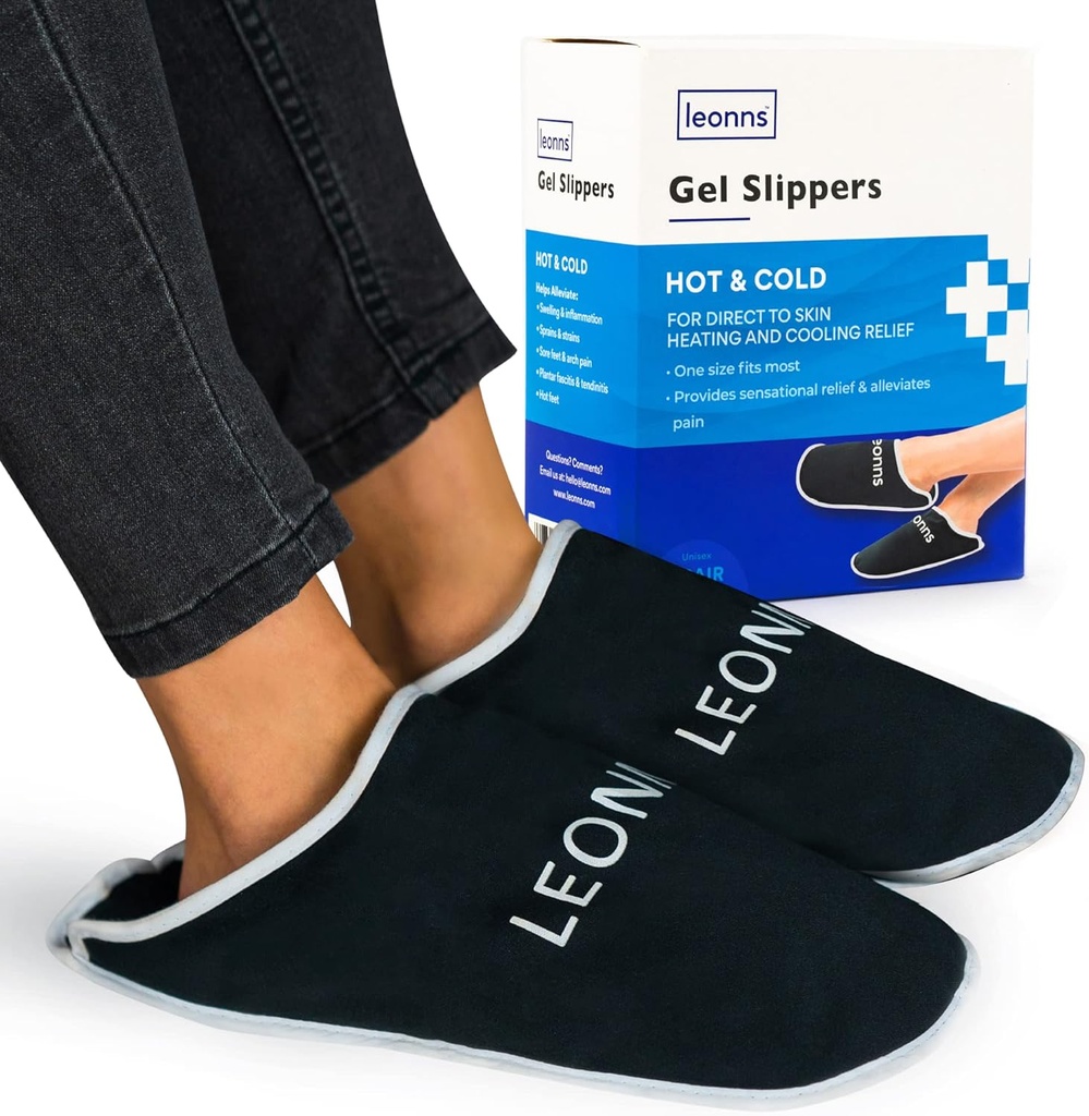 Gel Ice Pack Slippers - Menyediakan Terapi Hot and Cold for Foot Pain Relief Neuropathy untuk Feet, Geut Relief, Switter Feet, Plantar Fasciitis dan Heel Spurs - Satu Ukuran Fits Paling Hitam