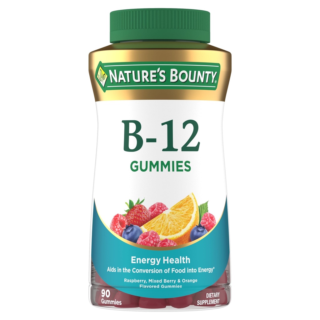 Nature 's Bounty Vitamin B12 Gummies, Dietary Supplement, Support Energy Metabolism and Nervous System Health, Mixed Berry Flavor, 500mcg, 90 Gummies