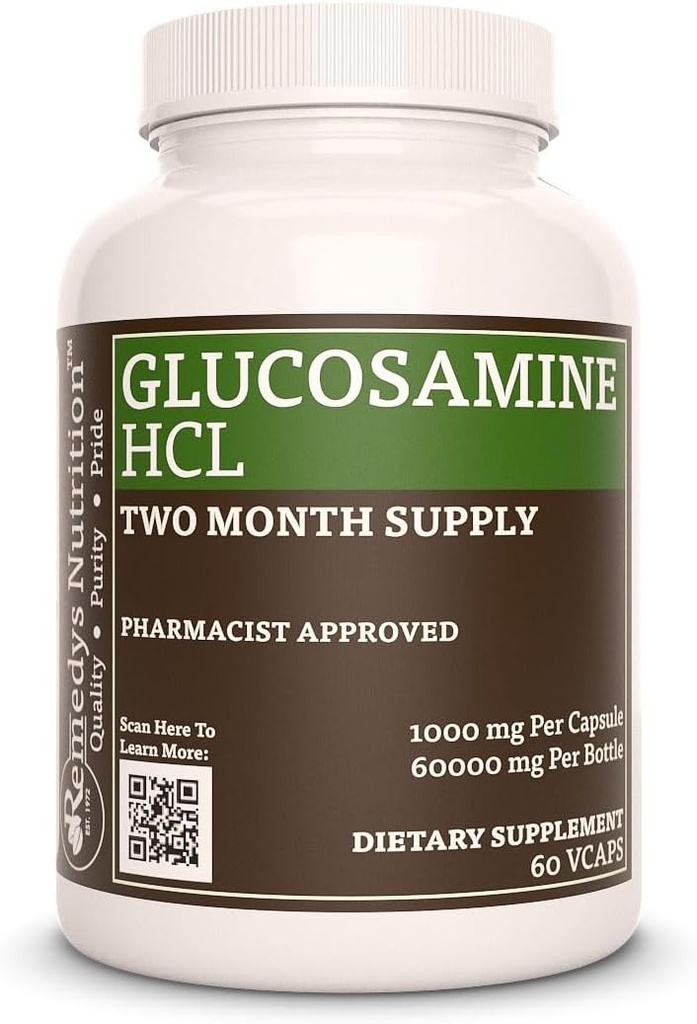 Glucosamin HCL Remedy tahun 124; 1.000 mg, 60 Vegan Kapsules Dieter Supplemen Dua Bulan