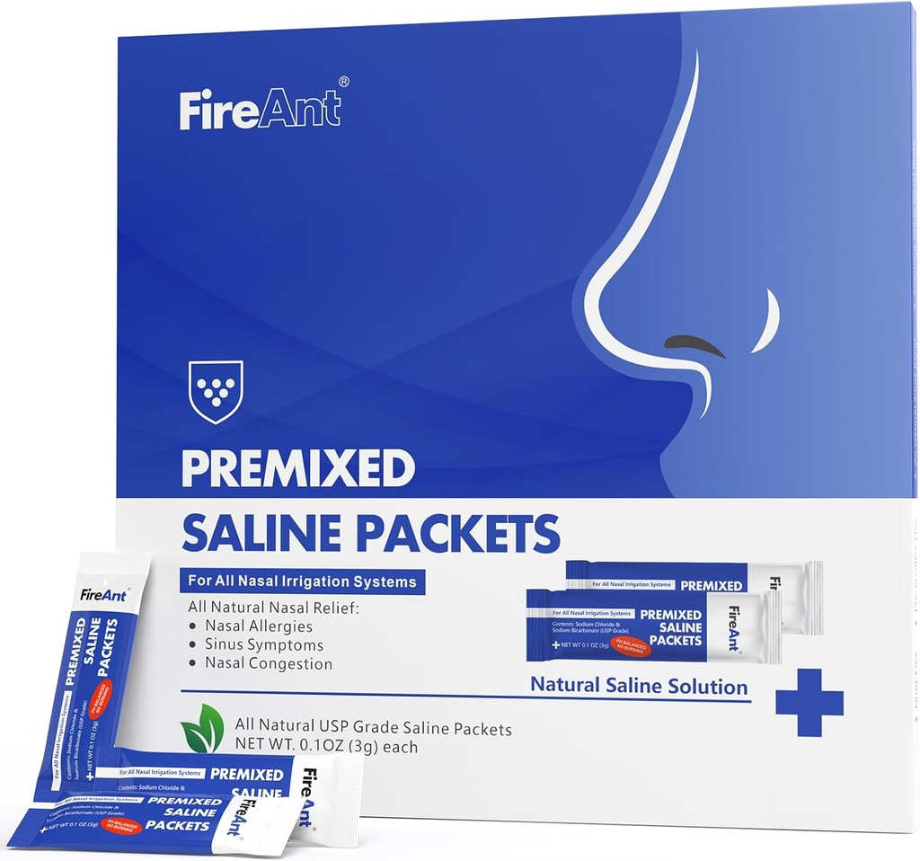 Paket Saline FireAnt untuk Sinus Rinse, 100 Premixed Neti Pot Salt Packet untuk Nasal Rinse, Sinus Rinse Paket untuk Sistem Irrigation Nasal, PH Balanced - Slate Blue