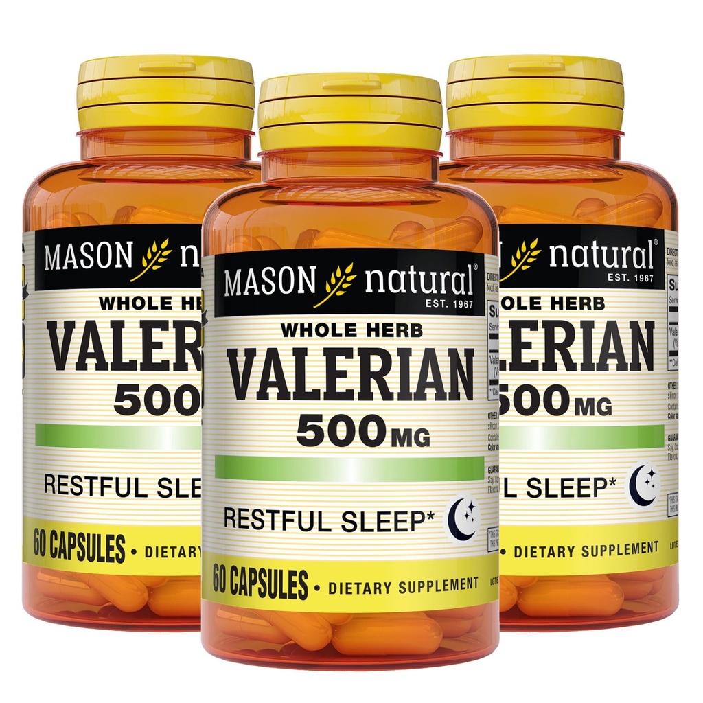 MASON NATURAL Valerian Root 500 mg, 6 Month Supply, Natural Sleep Aid, Prootes Healthy & Restful Sleep, Herbal Supplemen, 3 Pack