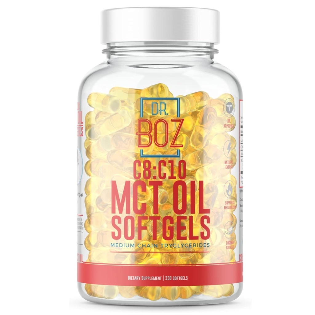 Dr. Boz - C8: C10 MCT Oil Suffels (330 Softgeels) - Dokter Disetujui - Energi Alam, Manajemen Berat, & Mental Fokus - Meningkatkan Keton- Dibuat dari Minyak Kelapa Murni - Dibuat di Amerika Serikat - Perawatan Diri