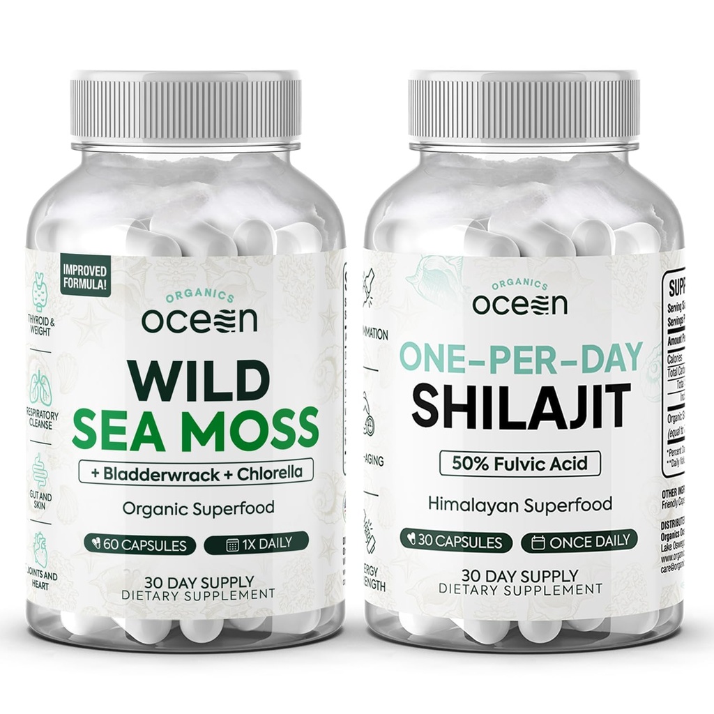 Organisasi Laut Liar Moss Capsules dan Satu Hari Shilajit untuk Pria dan Wanita - 100% Gunung Laut Irlandia dan Murni Shilajit Capsules - Thyroid Dukungan untuk Perempuan dan Pria