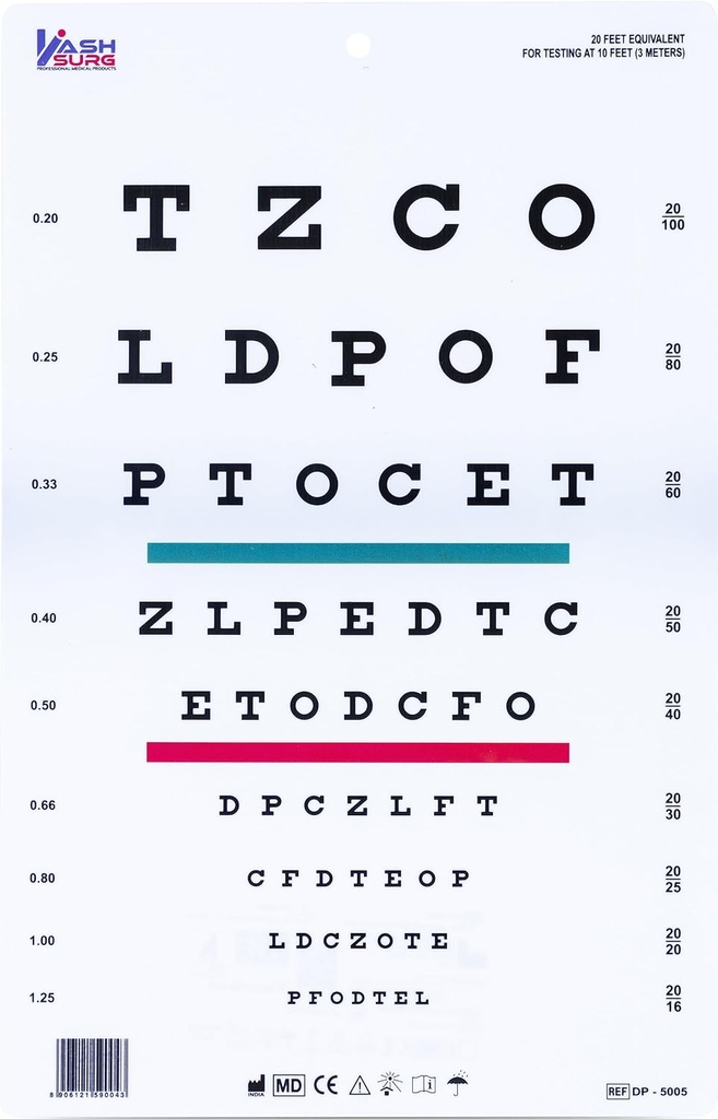 Snellen Chart dengan Red Green Lines 10 Feet 9 X 14 masuk