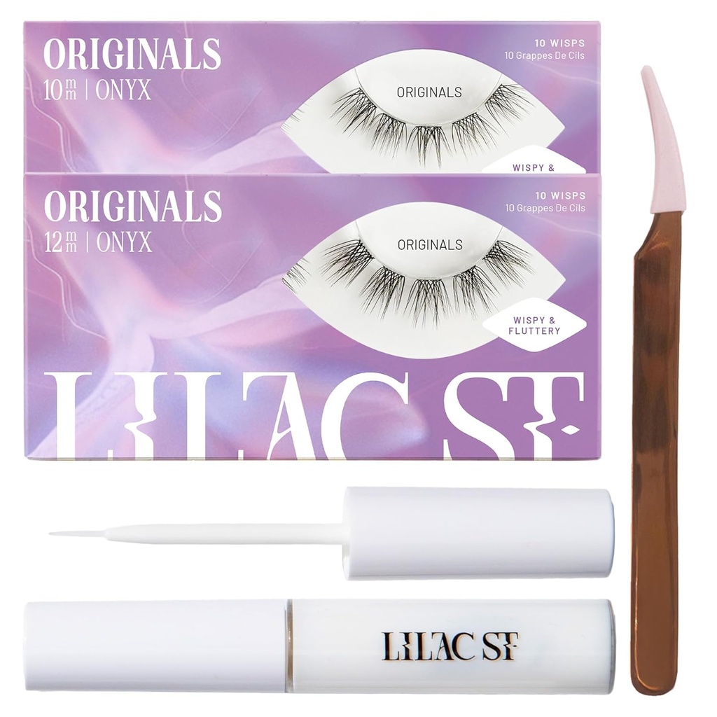 Lilac St - Originals Starter Kit - Includes Natural Faux Eyelash Clusters (10mm & 12mm), Clear Lash Glue, & Lash Applicator - Lighweight & Lifelike - Lass 10 Days - Cruelty Free, Vegan - 20 Lash