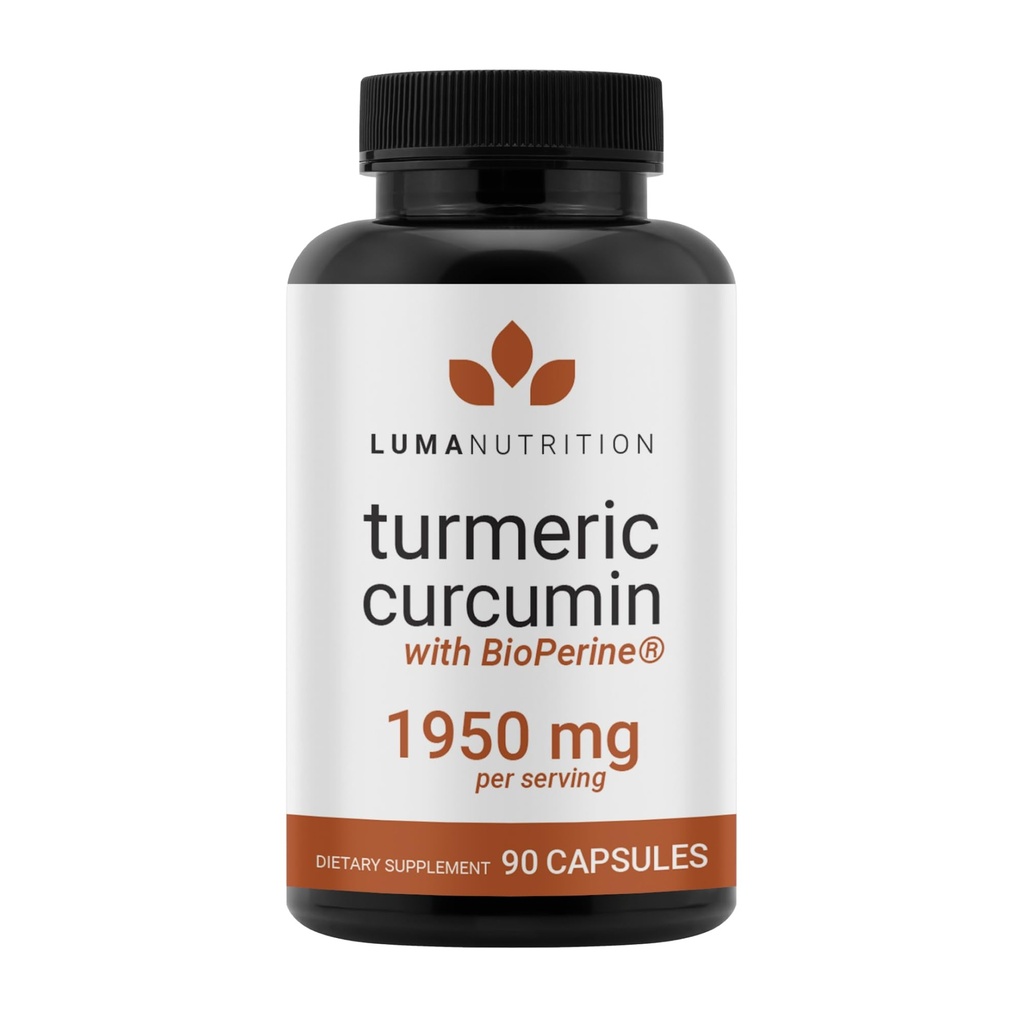 Luma Nutrition Turmeric Curcumin dengan Black Pepper - 95% Curcuminoids - 1950mg Per Serving - Premium Turmeric Suplemen - dengan BioPerine untuk Absorpsi Max - Dibuat di USA - 90 Kapsul