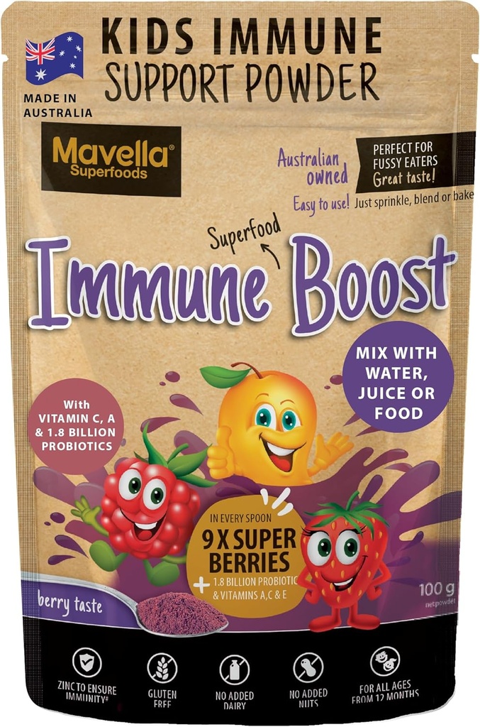 Anak-anak Animalkan Powder - Ammune Boost dengan Vitamin C A + E, Magnesium & Progories untuk 9 superberry - Berry Taste Immunity Gummerite 3.52oz (100g)