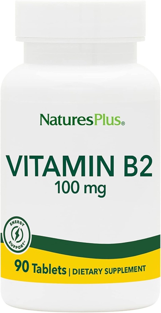 Natures Plus Vitamin B2 (Riboflavin) - 100 mg, 90 tablet Vegetarian - Natural Energy & Metabolism Booster, Promodes Overall Health - Gluten- Free - 90