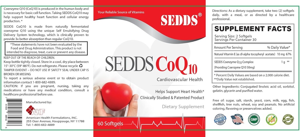 SEDDS ® CoQ10 Ubiquinol Cardiovaskular Suxtgel, Daily Vitamin for Heart Health and Energy (60 Count), Sangat Absorpsi Air Air-Soluble Softgel untuk Tekanan Darah Tinggi dan Kolesterol