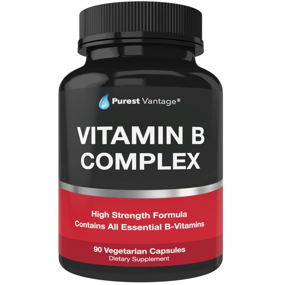 Vitamin B Kompleks Vitamin B12, B1, B2, B5, B6, B7, B9, B9, Folic Acid - Super B Kompleks Vitamin untuk Perempuan, Pria, Dewasa - 90 Vegetarian Capsules
