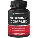 Vitamin B Kompleks Vitamin B12, B1, B2, B5, B6, B7, B9, B9, Folic Acid - Super B Kompleks Vitamin untuk Perempuan, Pria, Dewasa - 90 Vegetarian Capsules