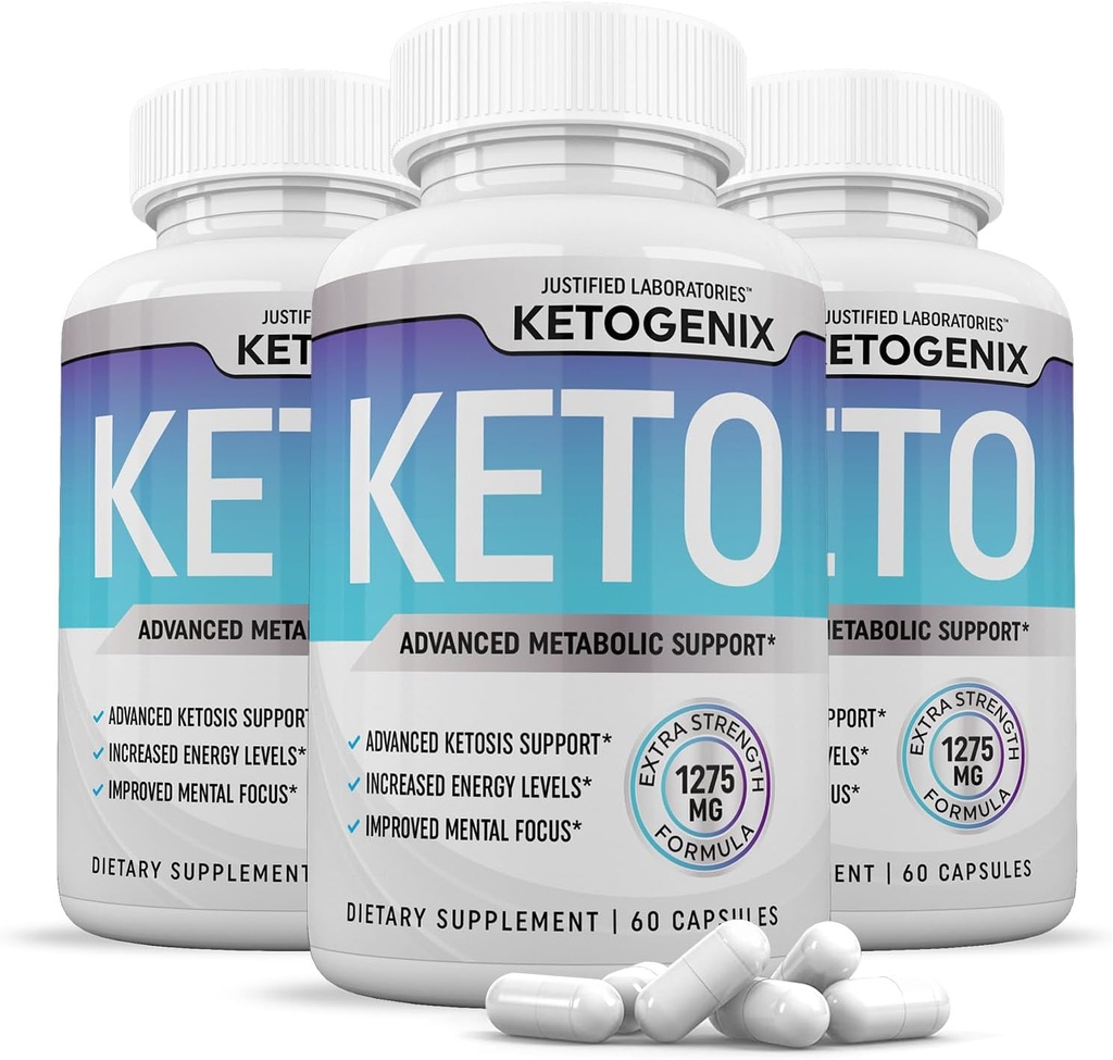 (3 Paket) Ketogenix Keto Pil 1275MG Baru & Improved Formula Berisi Apel Cider Extra Virgin Powder Minyak Daun Teh Hijau 180 Capsules