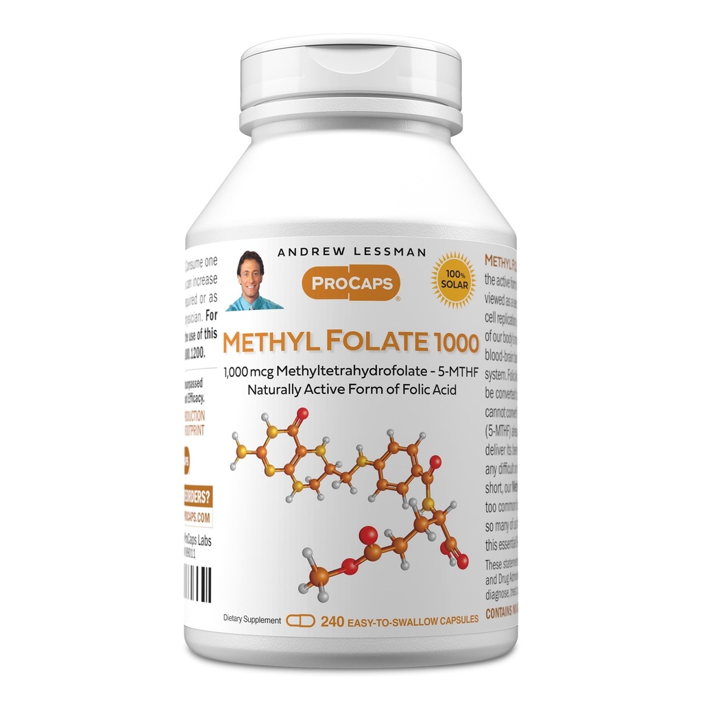 DANREW LESSMAN Metyl Folate 1000mg - 240 Capsules - 1000 mcg L- Methyl Foundle, Providal Estiamin B9. Mendukung Hati sehat, Otak, kekebalan dan Kehamilan. Mudah untuk menelan Kapsul