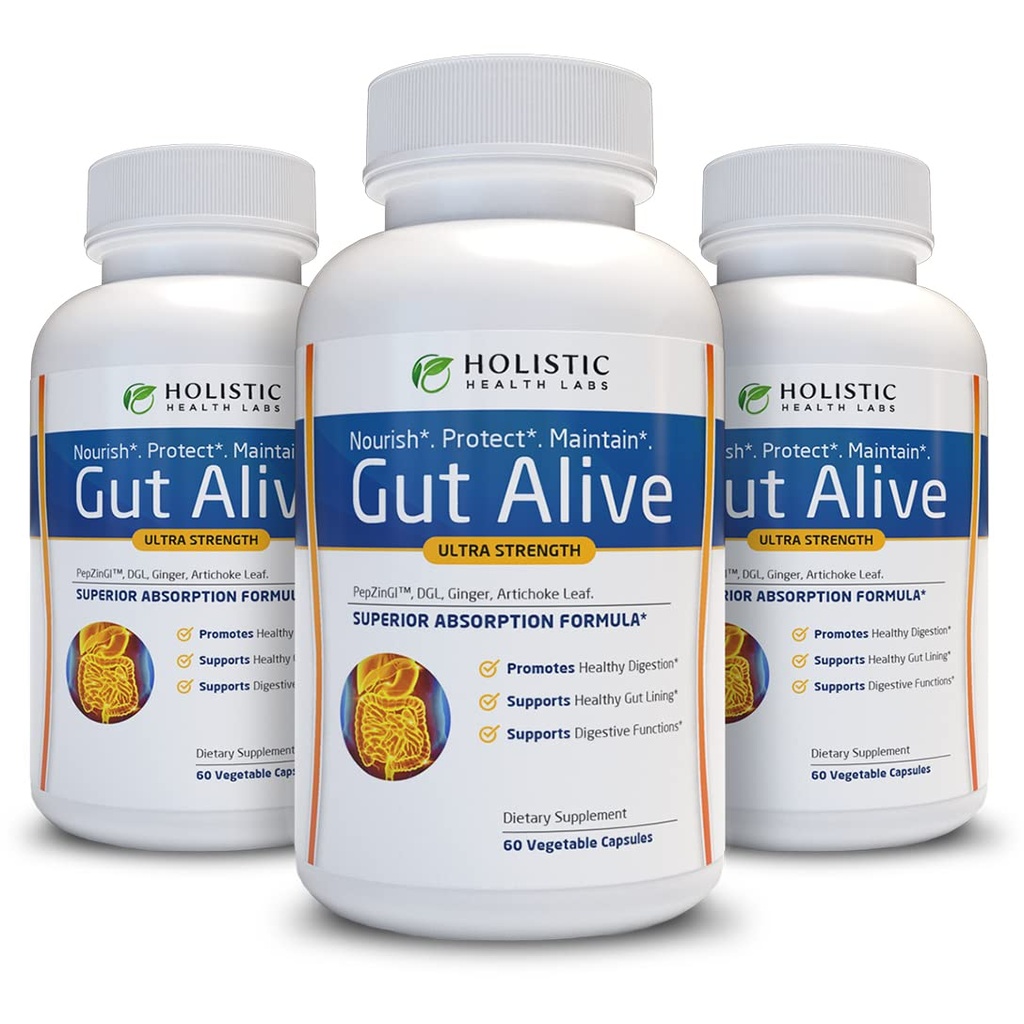 Gut Alive - All Natural Support to Fight IBS, Heartburn, Acid Inditraffic, Acid Reflux, Bloating & Gas. Unik Formulasi (60 Cacah (Paket 3))