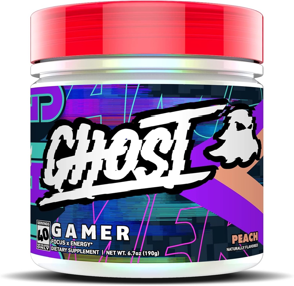 GHOST Gamer: Energi dan Fokus Dukungan Formula - 40 Hamba, Peach - Nootropics & Natural Caffeine untuk Perhatian, Accuracy & Reaction Time - Vegan, Gluten- Free