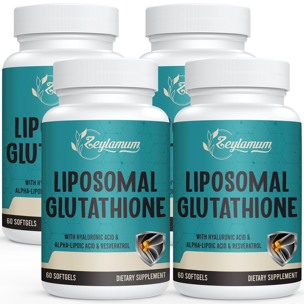 2400 MG Lipomal Glutathione Softgeels, Max Absorpsi, Formasi Aktif L- Glutathione Reduced (GSH), dengan Hyaluronic Acid, Resveratrol, Master Antioksidants for Detox, Brain, Immune System, 240 Softgeels