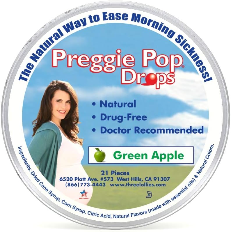 Tiga Lollies Preggie Pop Drops, Natural Green Apple, 21 Count