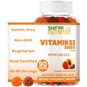 SHIFAA NUTRITITION Vegetarian Vitamin D3 Gummies for Dewasa & Anak-anak 124; 45- 90 Pelayan, 2,000IU / 1.000IU = 1000IU 124; Non- GMO, Gluten- Free, Glatin- Free 124; Pasokan Bones, Muscles & Imune System Halal Vitamin