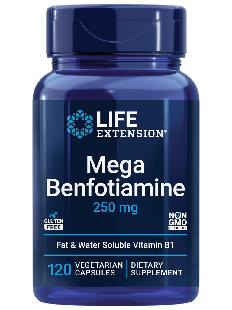 Hidup Extension Mega Benfotiamine, 250 mg, Fate-Soluble Form of thiamine, Healthy Metabolisme, Ultra- bioavailable Vitamin B1, high Potensi, Gluten- Free, Non-GMO, Vegetarian, 120 Capsules