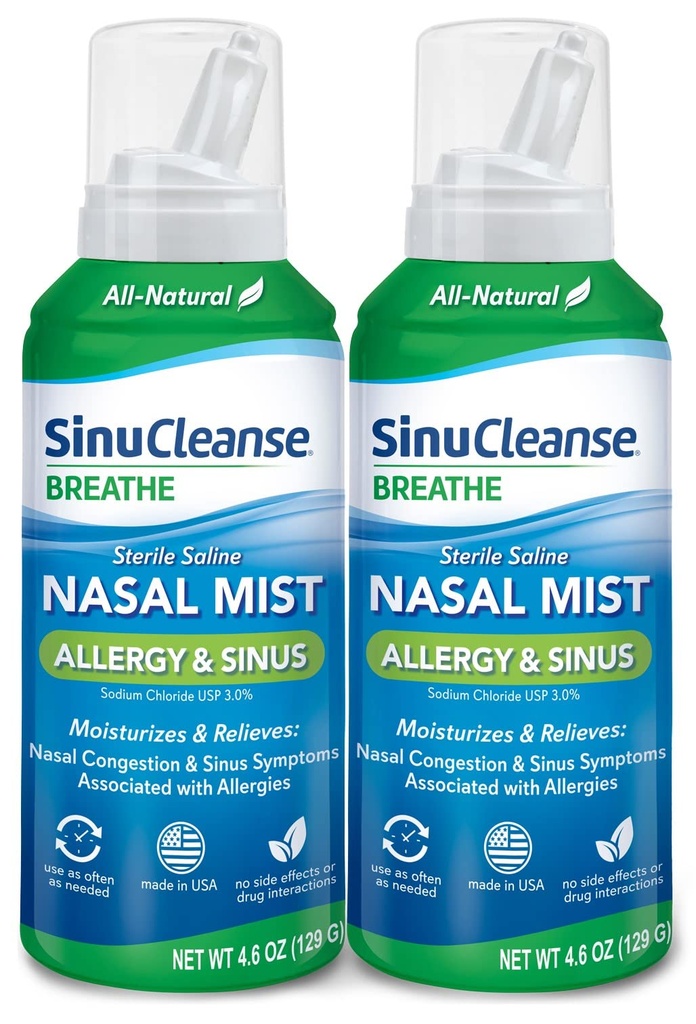 SinuCleanse Allergy & Sinus Sterile Nasal Spray, Ultra Fine Mist, Moisturizes & Relieves PAST Nasal Contraffic Because to Allergies, 4.6 Oz (2 Pack), dibuat di USA