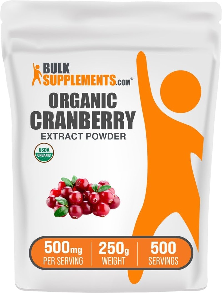 BulkSuppliments.com Organic Cranberry Extract Powder - Organic Cranberry Flavoring Powder, Sourced from Valcinium Macrocarpon Fruit - Vegan & Gluten Free, 500mg per Serving, 250g (8.8 oz) (Paket 1)