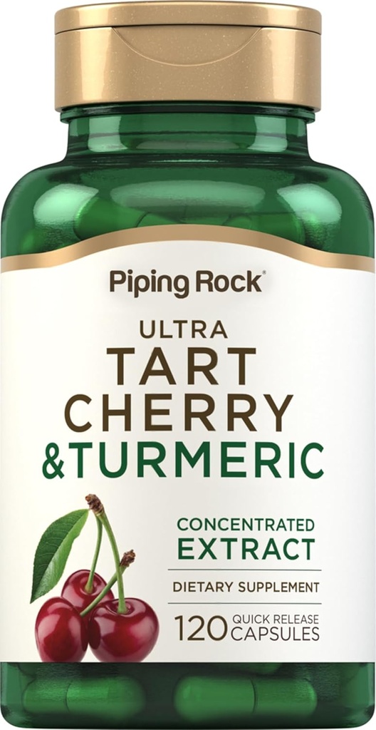 Piping Rock Turmeric dan Tart Cherry Capsules 124; 120 Count 124; dengan Black Pepper Extract 124; Vegetarian, Non-GMO, Gluten Free Suplemen