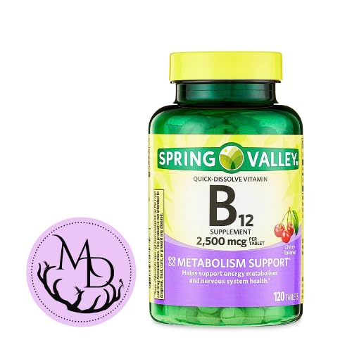 Lembah Musim Semi Generik, Vitamin B12 2500 mcg, B12 Quick- Dissolve Cherry Flavor Tablet Dietary, Vitamin B12, 120 Count + DRI Store + Sticker