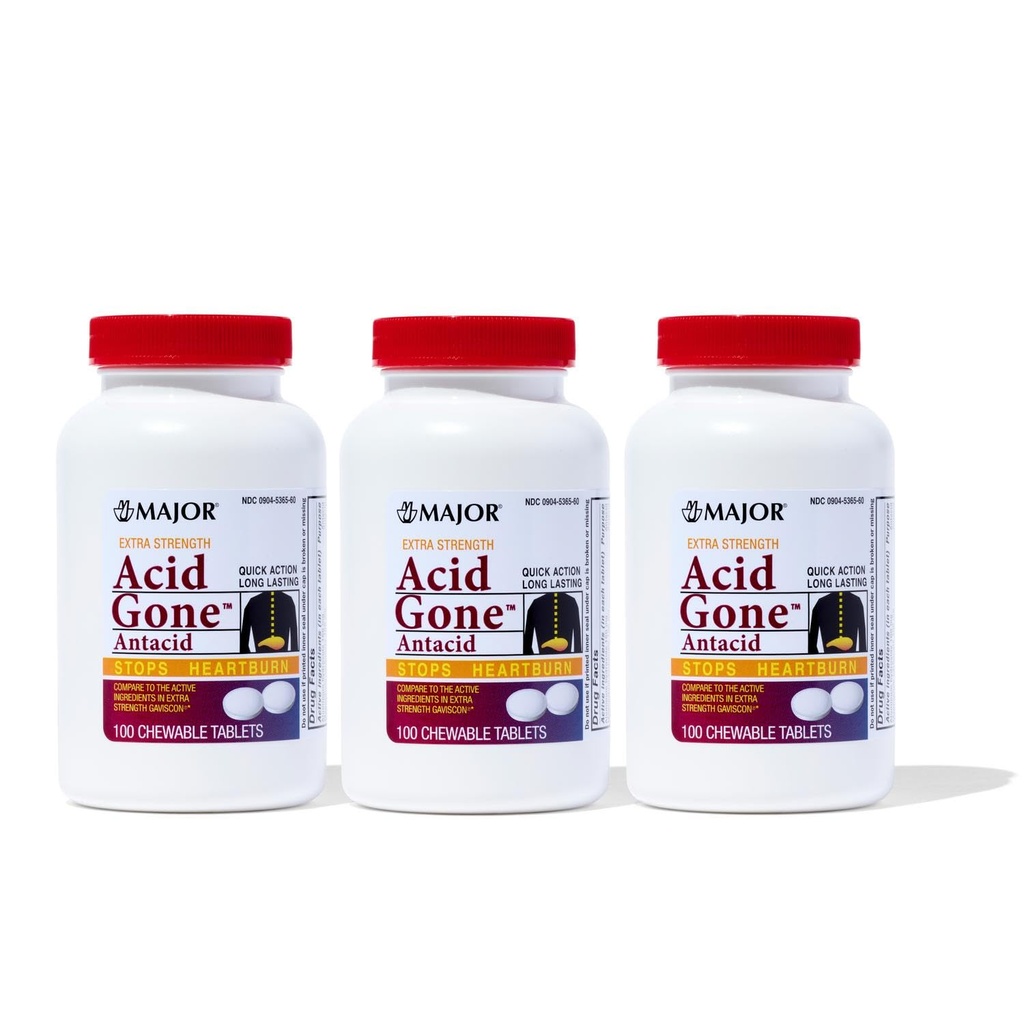 Acid Acid Gone Extra Power Antax Chewable Tablet - Anti- Acid Reflux Medicine for Adults - Upset Stomach, Acid Indiustable, and Heartburn Relief - Long-Lasting - 100 Count (3 Pack)