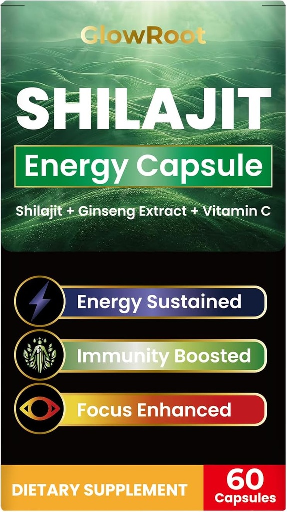 Shilajit Capsules, Shilajit Kelas Tinggi dari Himalaya, Abundant Fulvic Acid & 85 + Trace Minementh, Gluten Bebas, Tidak Ditambahkan Gula Shilajit Kasules untuk Pria dan Perempuan