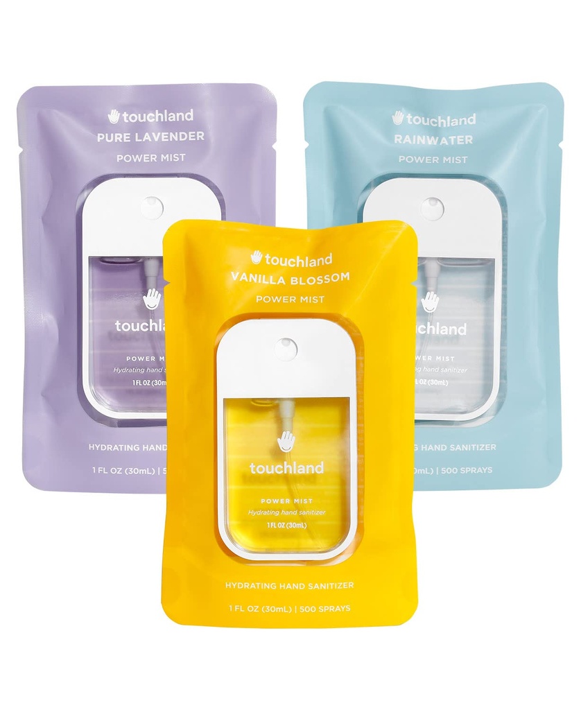 Spray Hand Sanitizer Touchland Power Mist, Trio Set BLOSSOM (Lavender, Vanilla, Rainwater), 1 FL.