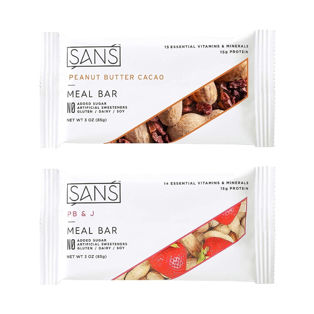 SANS Meal Replacement Protein Bar 124; All-Natural Nutrition Bar Dengan Gula Tanpa Ditambahkan 124; Dairy-Free, Soy-Free, dan Gluten-Free 124; Esclaines Vitamin dan Mineral (Peanut Butter Lovers, 12 Pack)