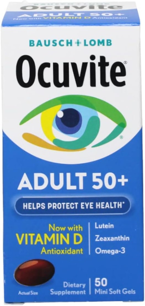 Ocuvite Dewasa 50 + Eye Vitamin dan Suplemen Mineral dengan Lutein, Dalxanthin dan Omega -3, 50 Cacah (Paket 10)