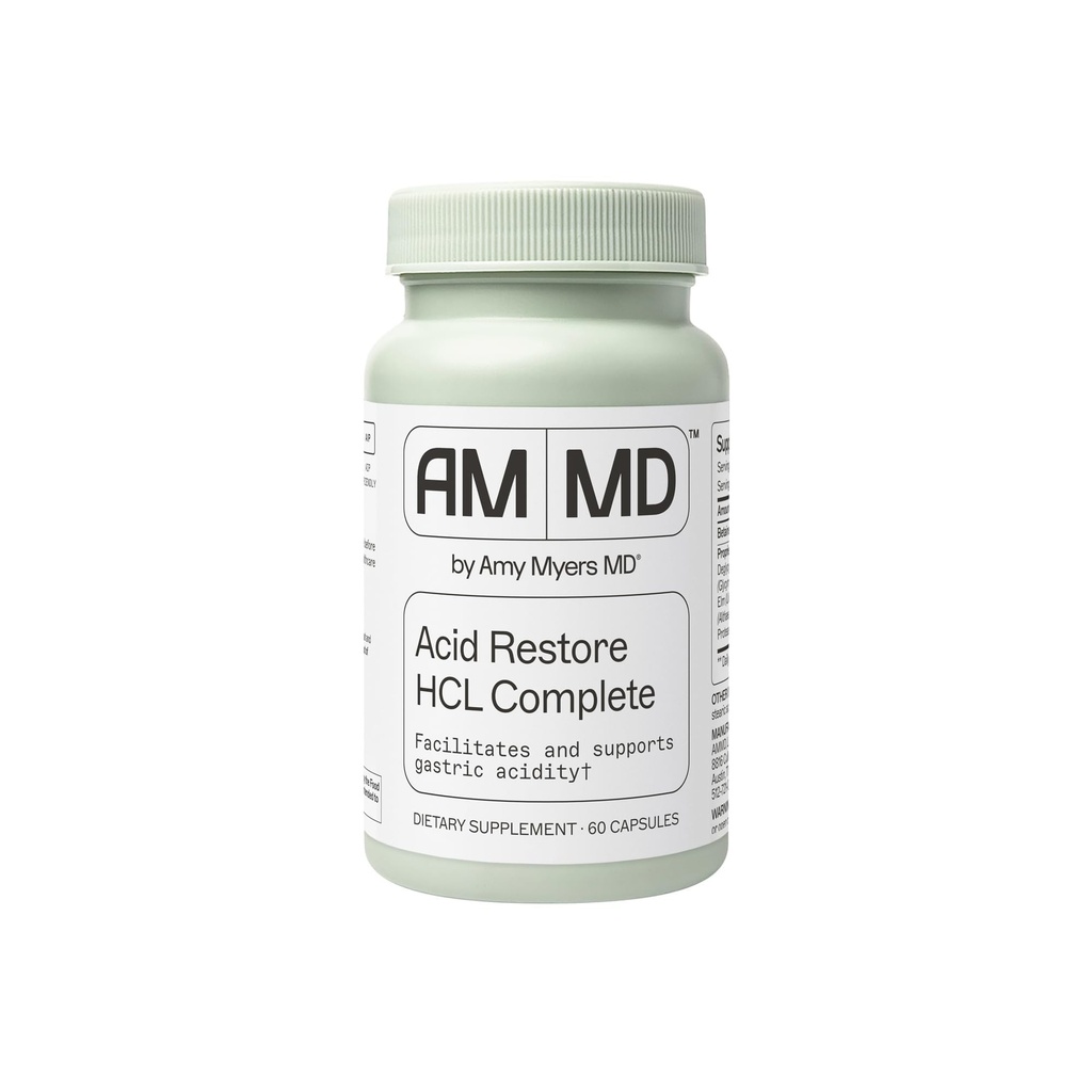 Amy Myers MD Acid Restore dengan Betaine & HCL - Tambahan untuk Digetical & Gut Health Support - dengan Slippery Elm Bark - Non-GMO, Gluten- Free & Non-Dairy - 60 Capsules (60 Pelayan)