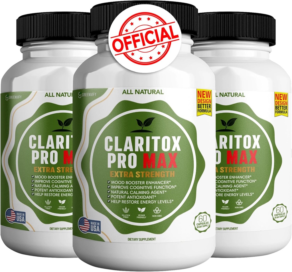 Claritox Pro Max Tambahan Kekuatan, Mood Booster, Kognitive Fungsi Enhancer, 180 Capsules (3)
