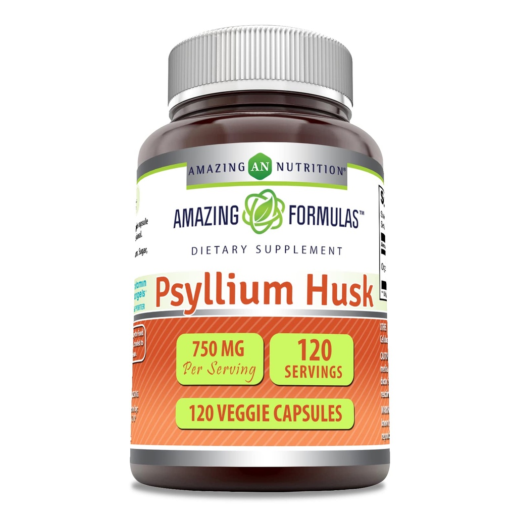 Amazing Formulas Psyllium Husk 750mg Veggie Capsules Suplemen 124; Non-GMO 124; Gluten Free 124; Made in USA 124; Sutable for Vegetarians (120 Count)