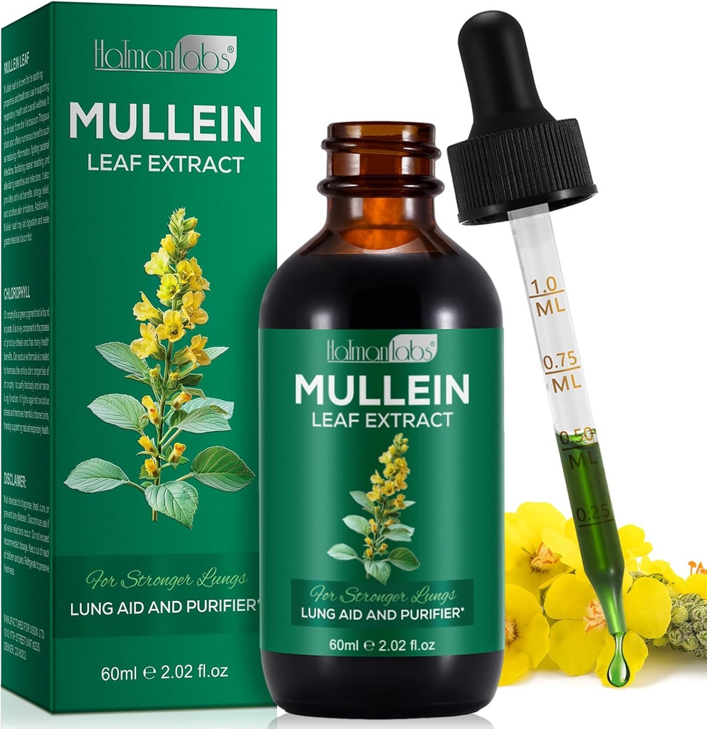 Mullein Leaf Extract Mullein Extract Leaf untuk Lungs Mullein Drops Mullein Leaf Lung Cleanse Suplemen 2.02 Fl.Oz